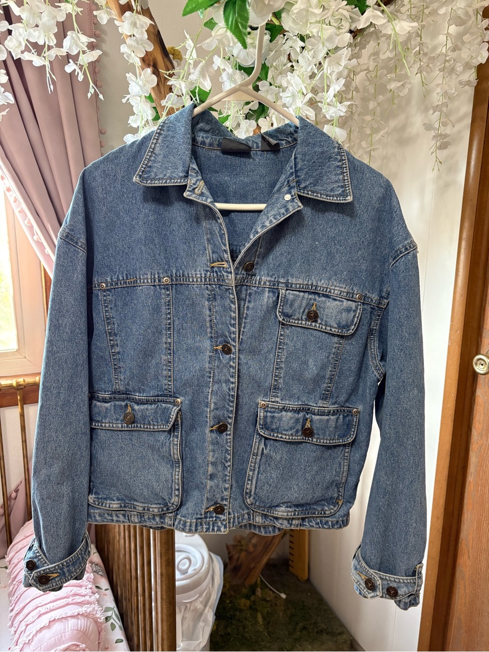 Vintage Blue 100% Cotton Denim Jean Jacket with Front Pockets